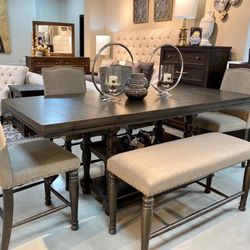 Audberry Dark Gray/Tan Counter Height Set | D637 /Table and Chairs
