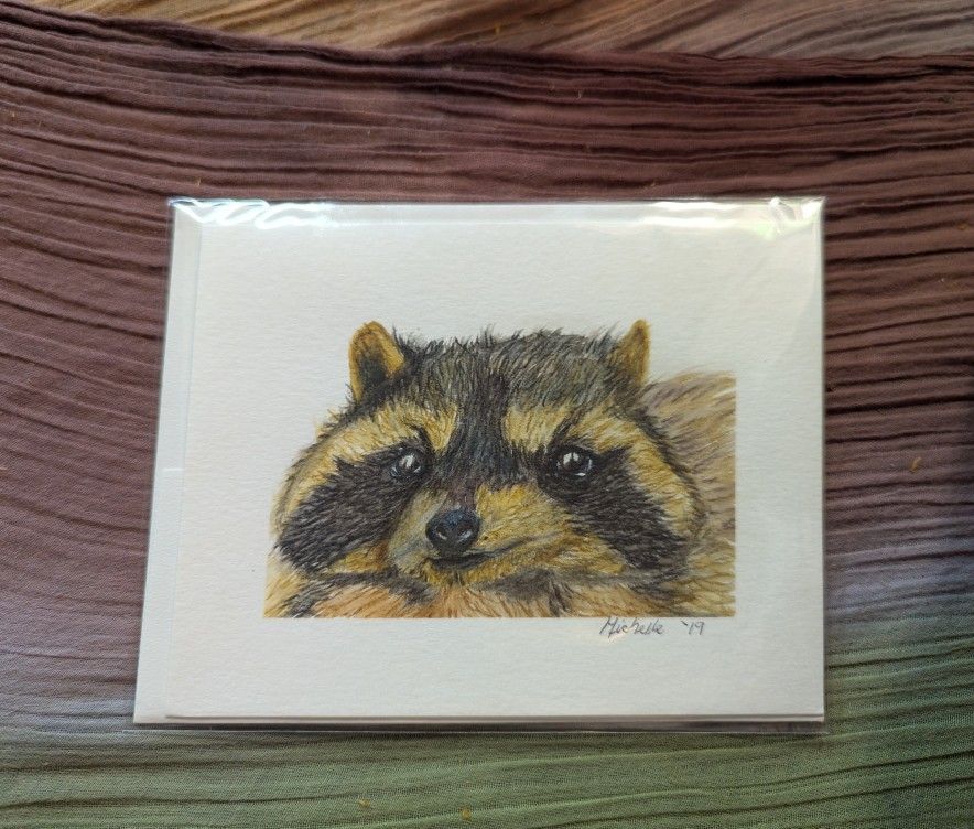 Hand Painted Raccoon Blank Greeting Card
