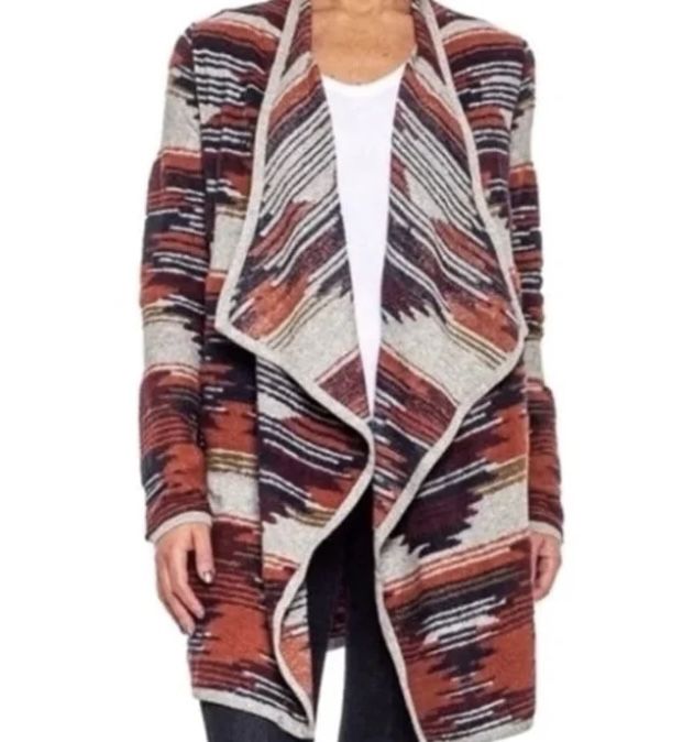 Lucky Brand Long Aztec Southwest Cardigan Shawl Beach Wrap Or Sweater