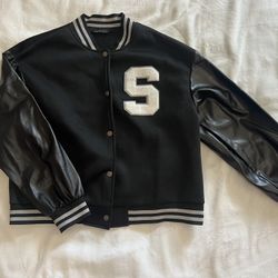 Black Varisty Jacket With White Lettering “S” Size L. 