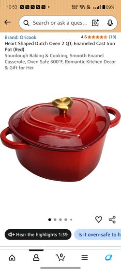 Oricook Heart Shaped Enameled Cast Iron Dutch Oven