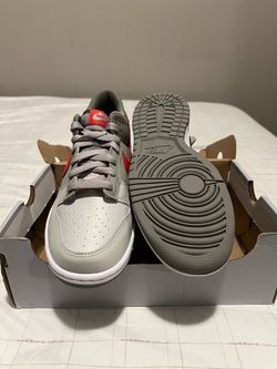 Size 7Y, 8.5W Nike Dunk Low Cobblestone University Red/Soft Grey