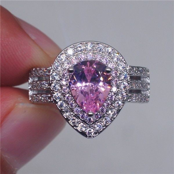 NEW Pear Shape Pink Diamond Ring for Women Anniversary Wedding Engagement Promise Ring
