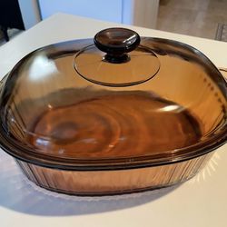 Vintage Corning Visions Visionware Amber Brown Glass 4 Litre Dutch Oven Stock Pot Made in the USA - Ovale Casserole Dish Roaster 4L With Lid  No Chips