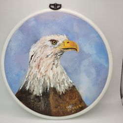 Vintage Sid Ensberg Eagle Head Painting 1995 8.5" Diam Plastic Hoop