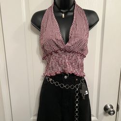 NWT🏷 Gingham Print Halter Crop Top❣️🤍