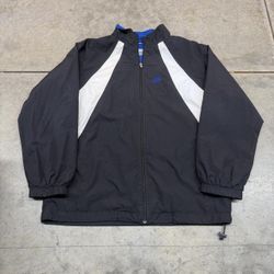 vintage nike black white and blue small swoosh windbreaker track jacket size xl