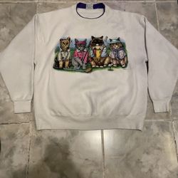 Vintage 90s Cat Art AOP Cats & Golf Crewneck Sweater SZ XL