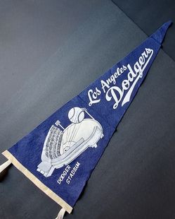 Original 1960s LA Dodgers Baseball Stadium Blue Pennant Flag