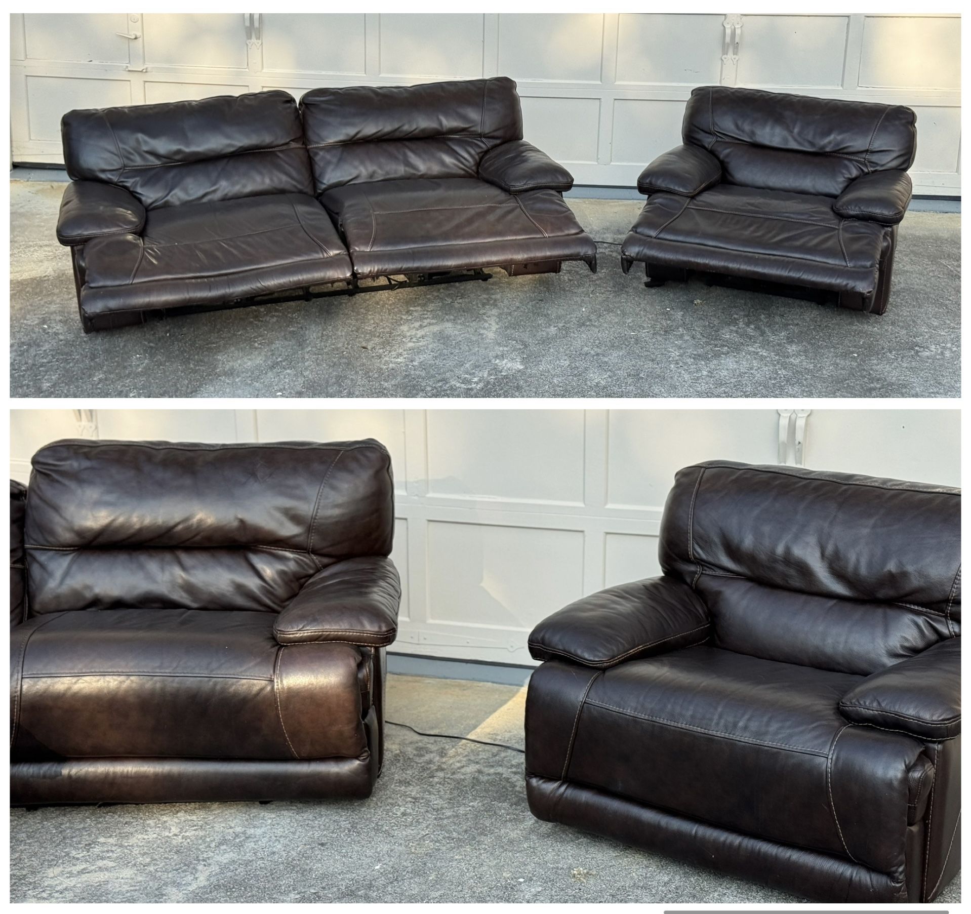 Genuine Leather Power Reclining Sofa & Chair Set