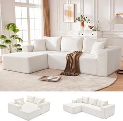 110” Boneless Couch, Cloud Sectional Sofa for Living Room, Beige L Shaped Modular, Left Facing Chaise, Deep Seat & Back Support, Kid & Pet