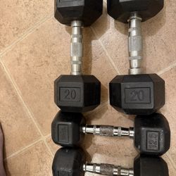 Rubber Hex Dumbbell Set 20 lb Pair + 12.5 lb Pair 💪 Home Gym Weights 