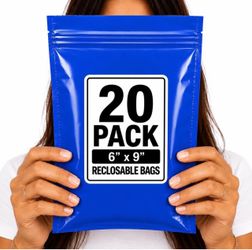RECLOSABLE BLUE BAGS (20 PACK) 6" X 9" 2 MIL ZIPPER STORAGE BAGS NEW