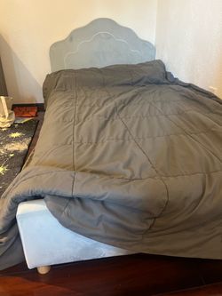 Light Blue Upholstered Bed Frame with Headboard