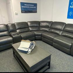 Saul Power Reclining Leather Sectional Sofa Couch 