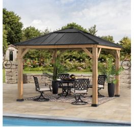 New 11-ft x 11-ft Black Wood Square Gazebo with Steel Roof