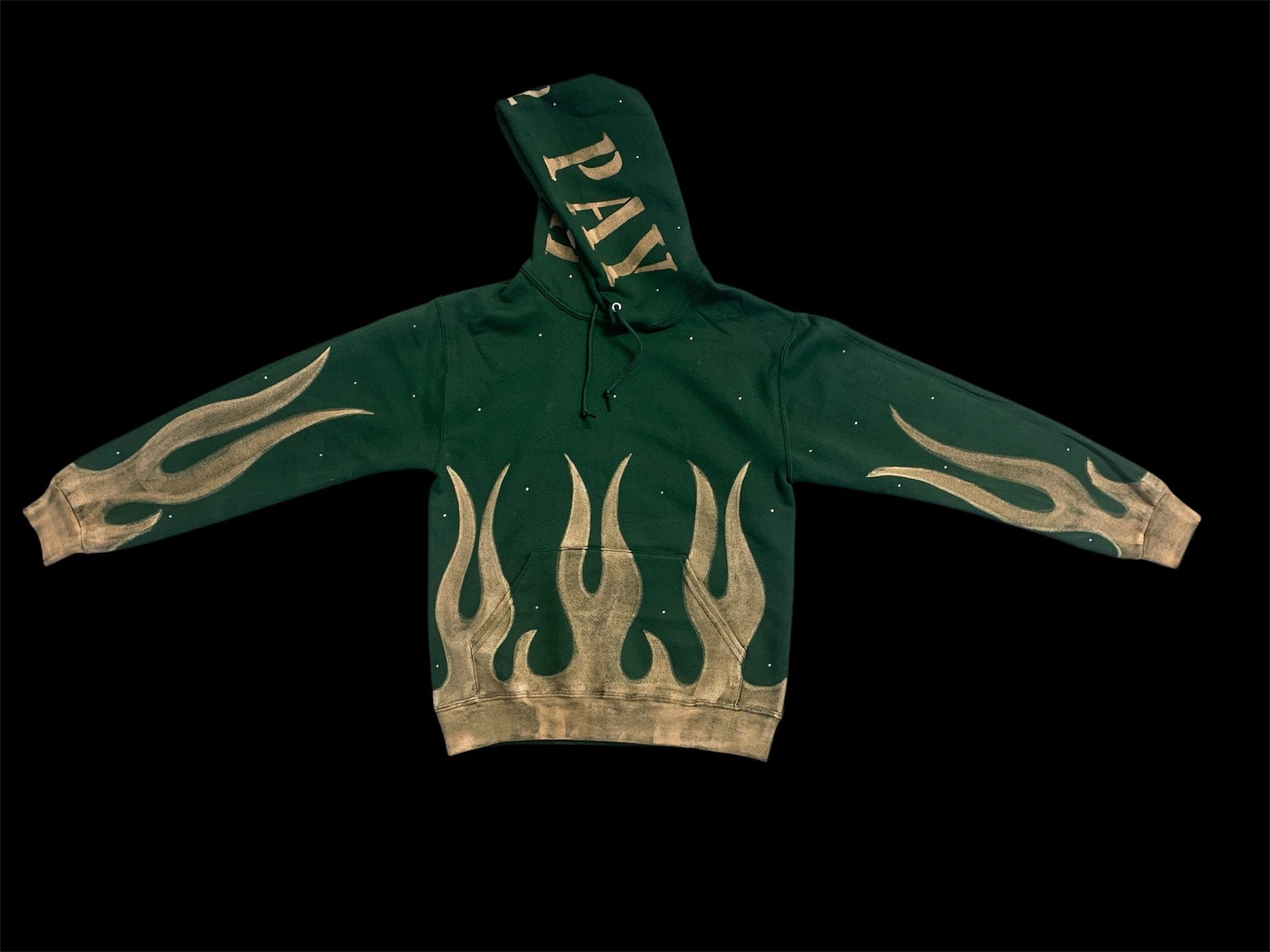 Hell2pay Green Flame Hoodie Wit Rhinestones Size Small 🔥