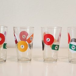 4 Billiard Pool Ball 12 oz  6" Tall Collectible Drinking Glasses