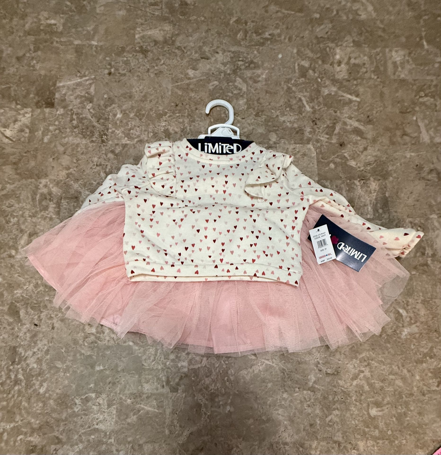 Limited Too Girls 2t 2 Piece Set Heart Print Sweater & Pink Tutu Skirt- New