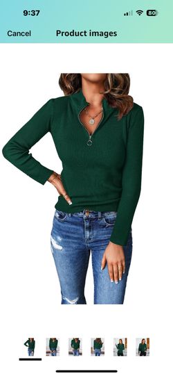 Zesica Sweater for Women, Green Women’s Fall Sweater Zip-Up