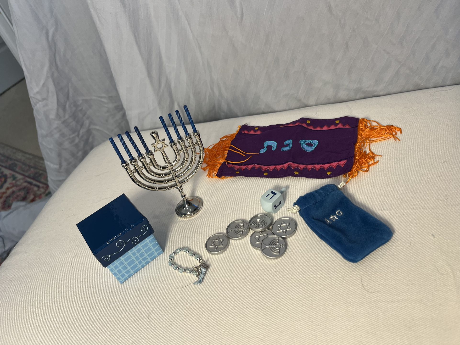 American Girl Hanukkah Accessory Set – Menorah, Dreidel, Gelt, Gift Box & More
