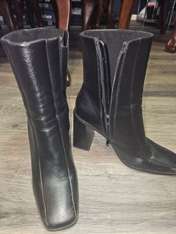 Black Leather Heeled Ankle Boots
