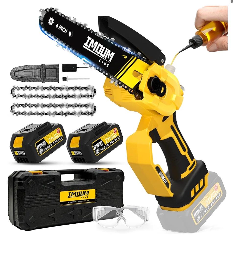 Mini Chainsaw Cordless 6 Inch, 32FT/S Fast Powerful Cutting, Brushless Electric Handheld Chain Saw with 3.0Ah Battery Powered, Auto Oiler, Lightweight