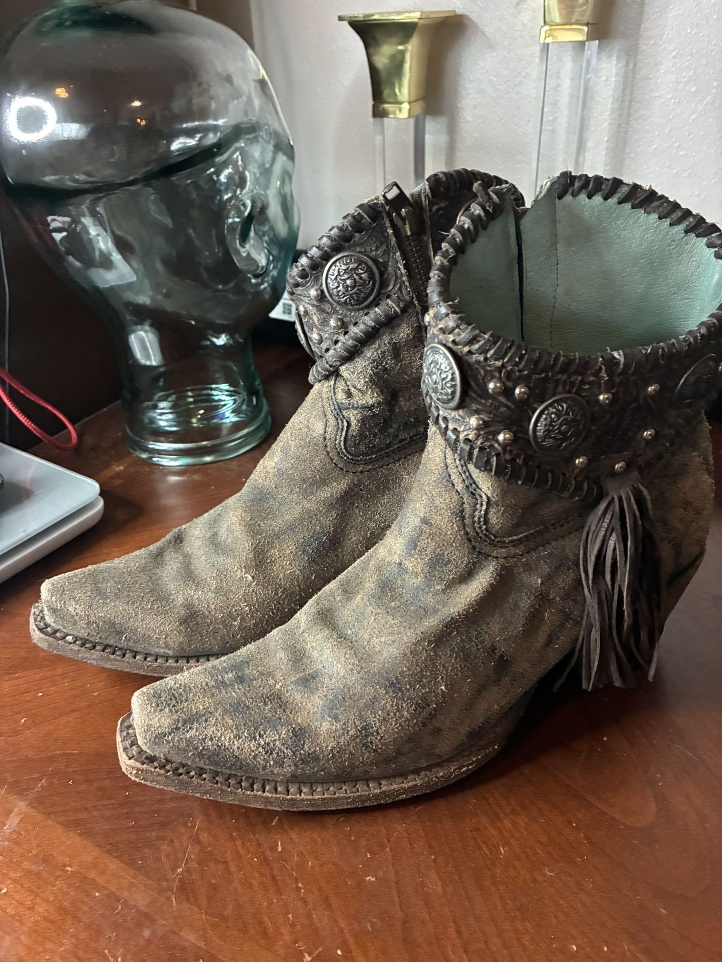 Corral Indie Spirit Dark Brown Leather Tassle Country Western Ankle Boots Riding