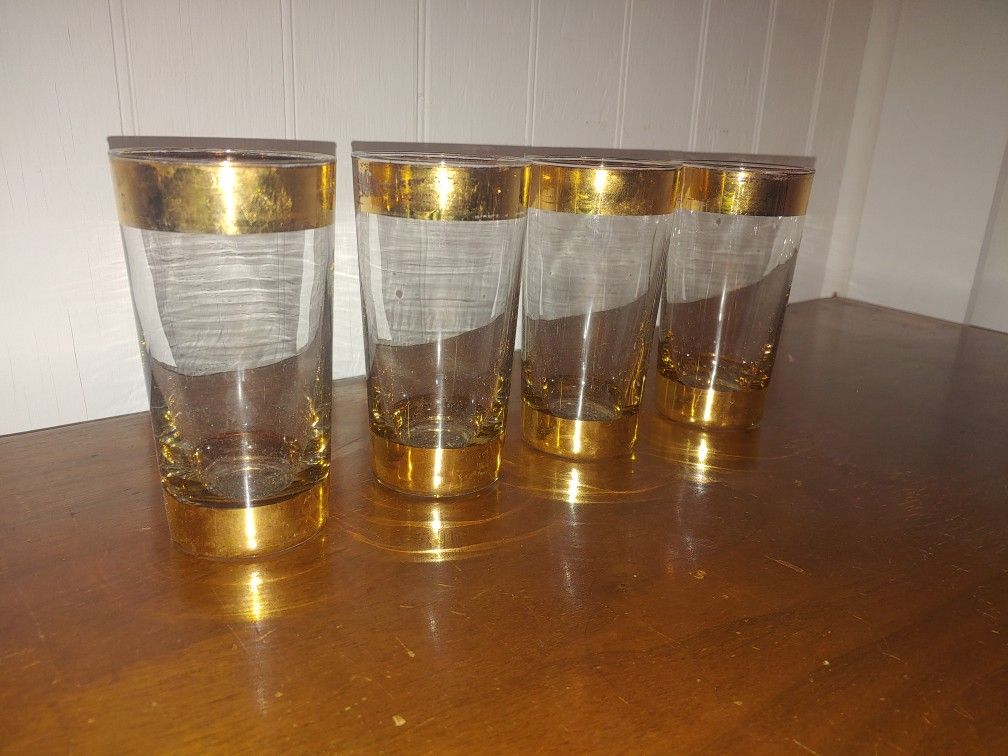 (4) VINTAGE GOLD ENCRUSTED BEER GLASSES