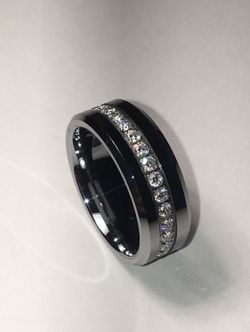 Breathtaking Silver Over Tungsten - Mens Eternity Ring | Size: 9