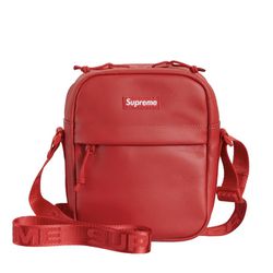 Supreme Red Leather Side Bag 