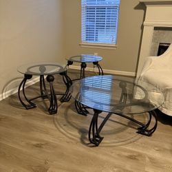Glass And Metal Coffee Table And Two End Tables