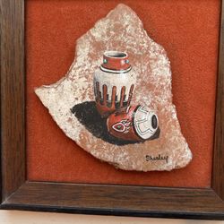 Original Art/2 Pots On Pottery Shard Mounted On Frame
