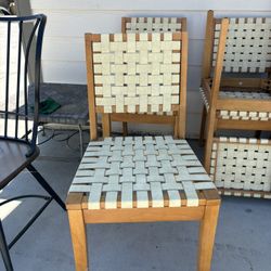 Set of 6 Woven Strap Wood Dining Chairs