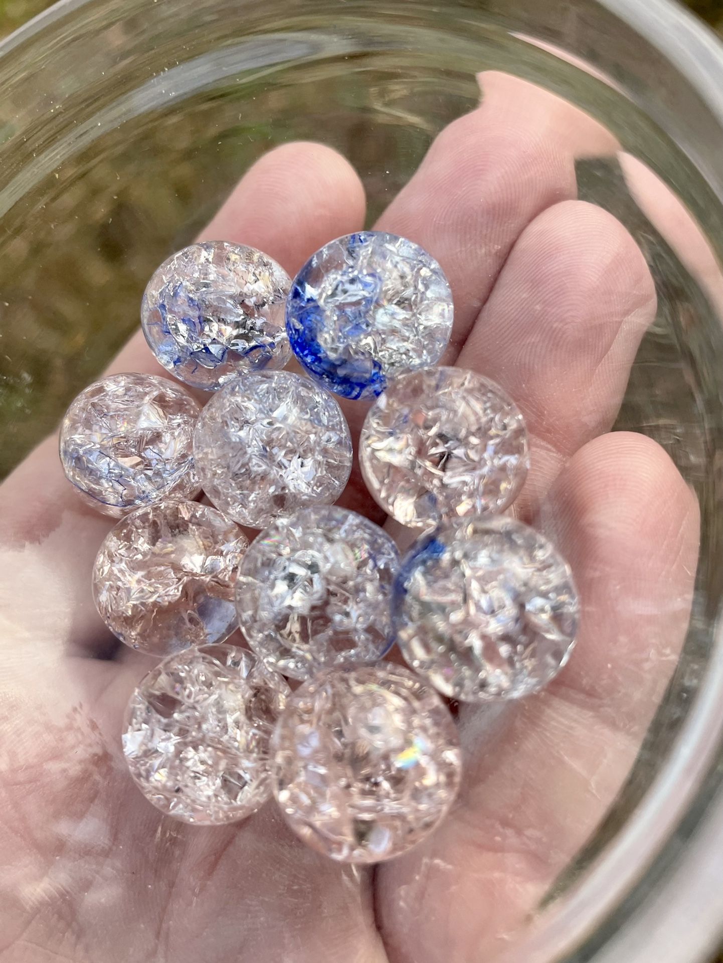 Pink & Blue Fire Cracked Marbles, Antique Marbles Vintage Marbles, Handmade