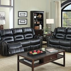 Brand New Black Leather Reclining Sofa And Love Seat 