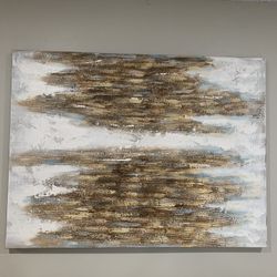 Kare Soyut Kanvas Tablo Altın Beyaz