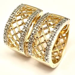 Gold Over Sterling Silver 925 Caged Hoop Diamond Earrings