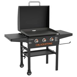 NEW Black Blackstone 28” XL Griddle With Hood, Cabinet, & Folding Side Shelves