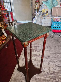 Green Marble Top Side Table with Wood Legs