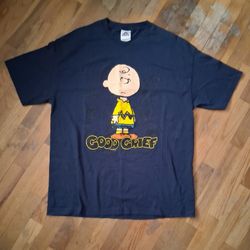 Vintage M&O Knits Heavy Weight Pre-Shrunk Cotton Charlie Brown T-Shirt Blue ~XL