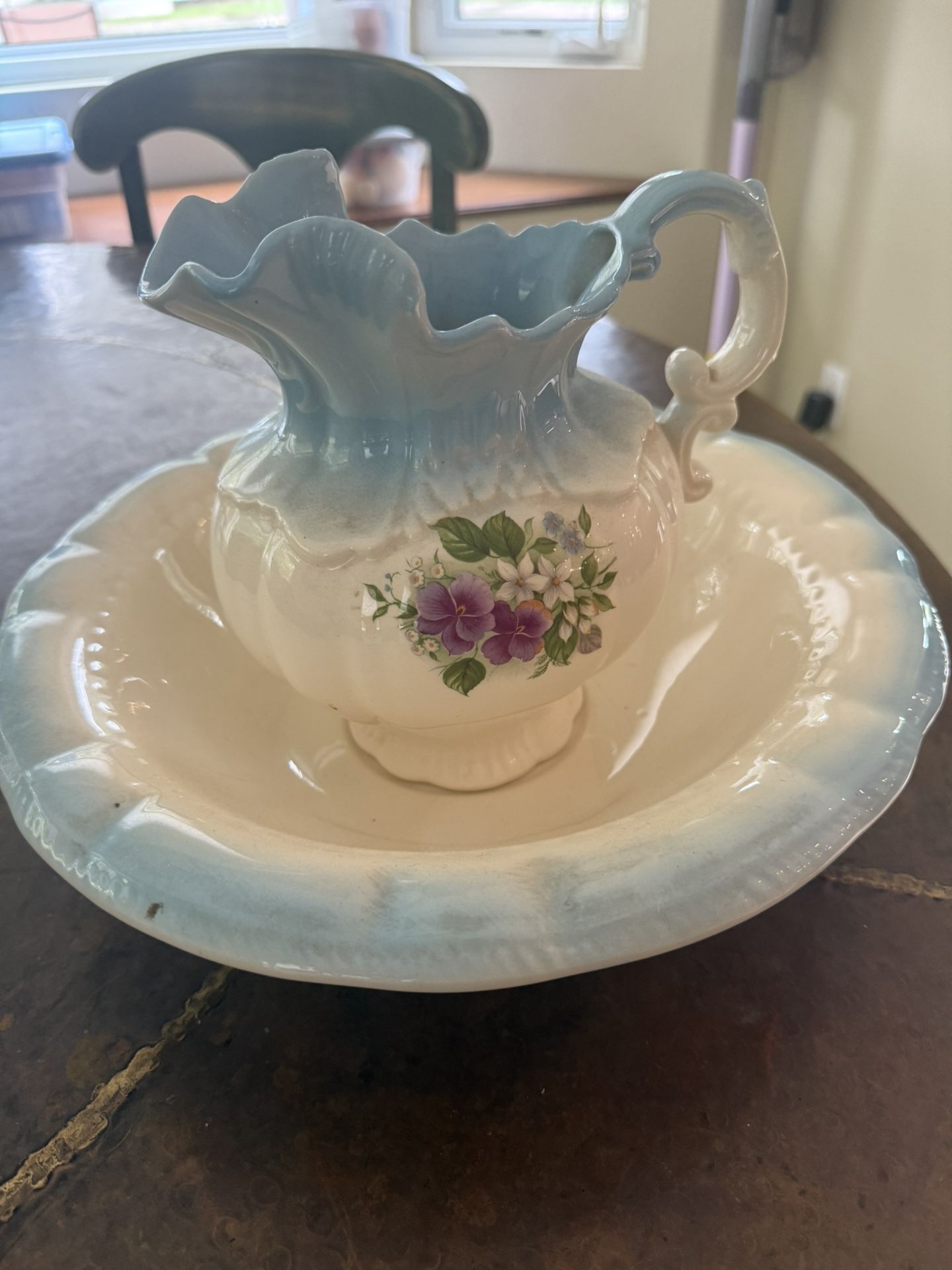 Vintage Porcelain Wash Basin And Pitcher