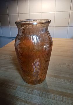 VINTAGE JEANNETTE MARIGOLD "TREE BARK" PATTERN CARNIVAL GLASS VASE 7 1/2" x 4 1/2" *SEE DESCRIPTION*