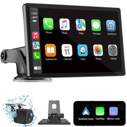 Wireless Carplay Screen for Car 7" HD Portable Car Stereo Touchscreen with Apple CarPlay and Android Auto with Mirror Link/Backup Camera/Bluetooth/GPS