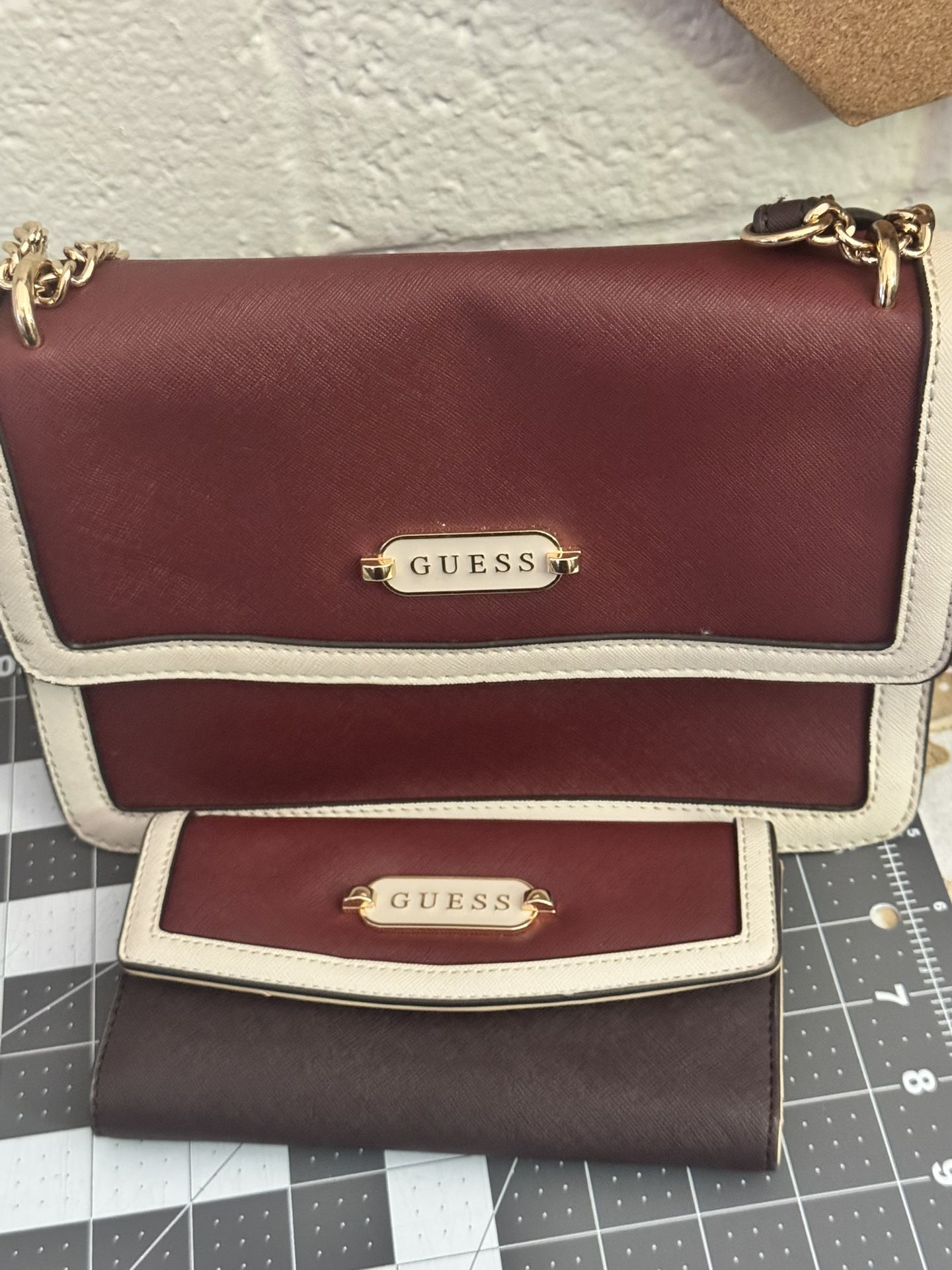 Guess Red and Cream Crossbody Bag with Gold Hardware