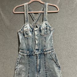 Stevie by Steve Madden Womens streetwear Denim Bustier Wide Leg Jumpsuit Size S