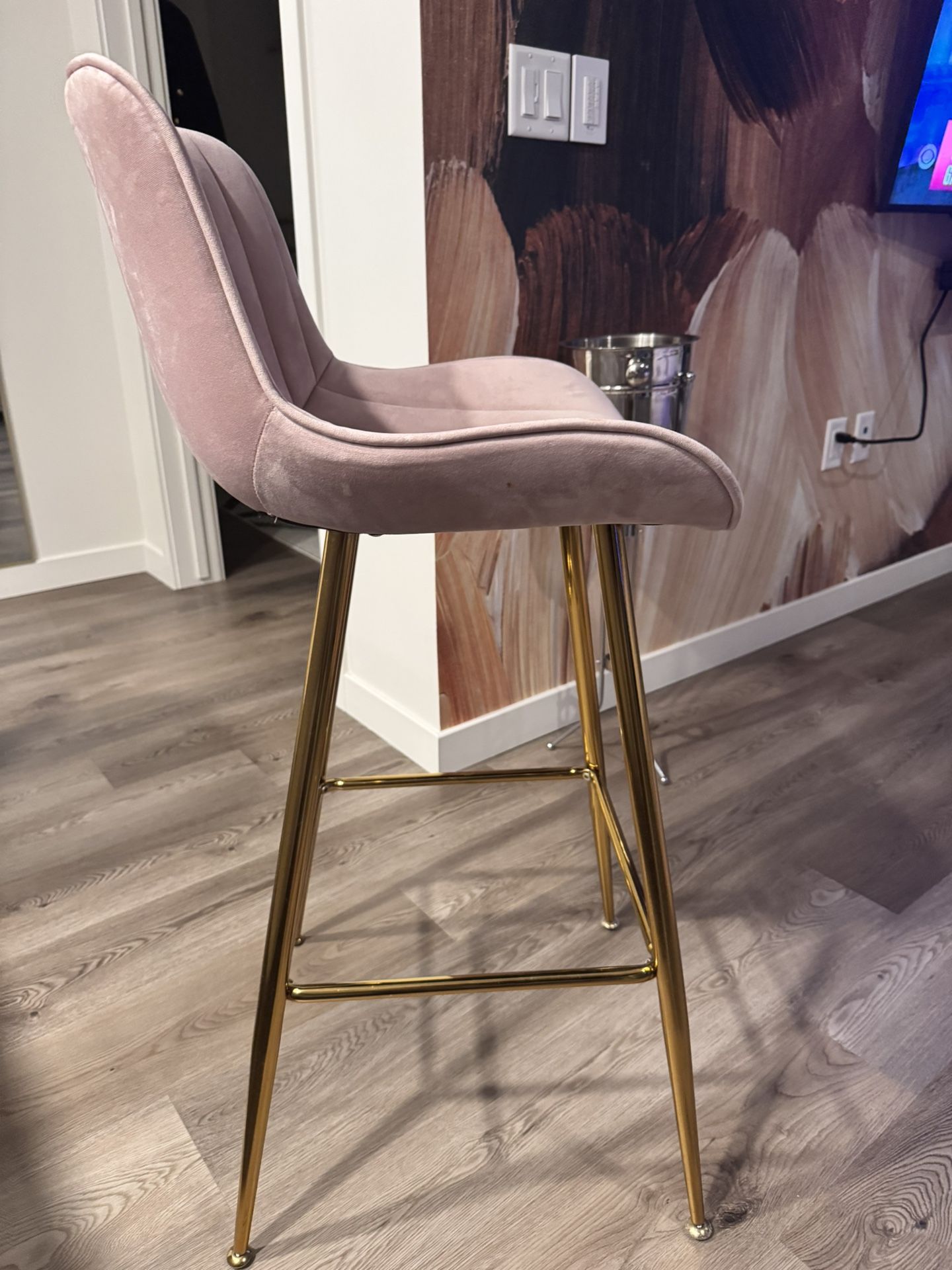Pink Velvet Metal Swoop Chair 