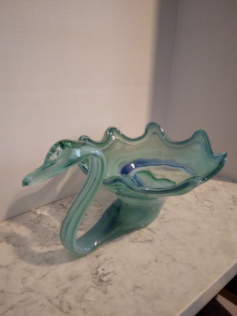Vintage Mid Century Modern Blown Glass Swan Bowl