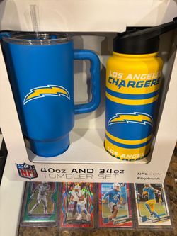 Los Angeles Chargers NFL 40oz & 34oz Tumbler Set & 4 Card Lot