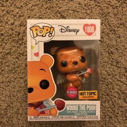 DISNEY WINNIE THE POOH VALENTINES FLOCKED FUNKO POP. HOT TOPIC EXCLUSIVE. 